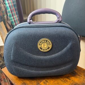Bovano USA vintage navy blue denim-textured vanity case small train case.